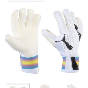 Puma Ultra Grip 1 Hybrid Pro Cat Logo White/Grey Men Goalkeeper Gloves 041786 06